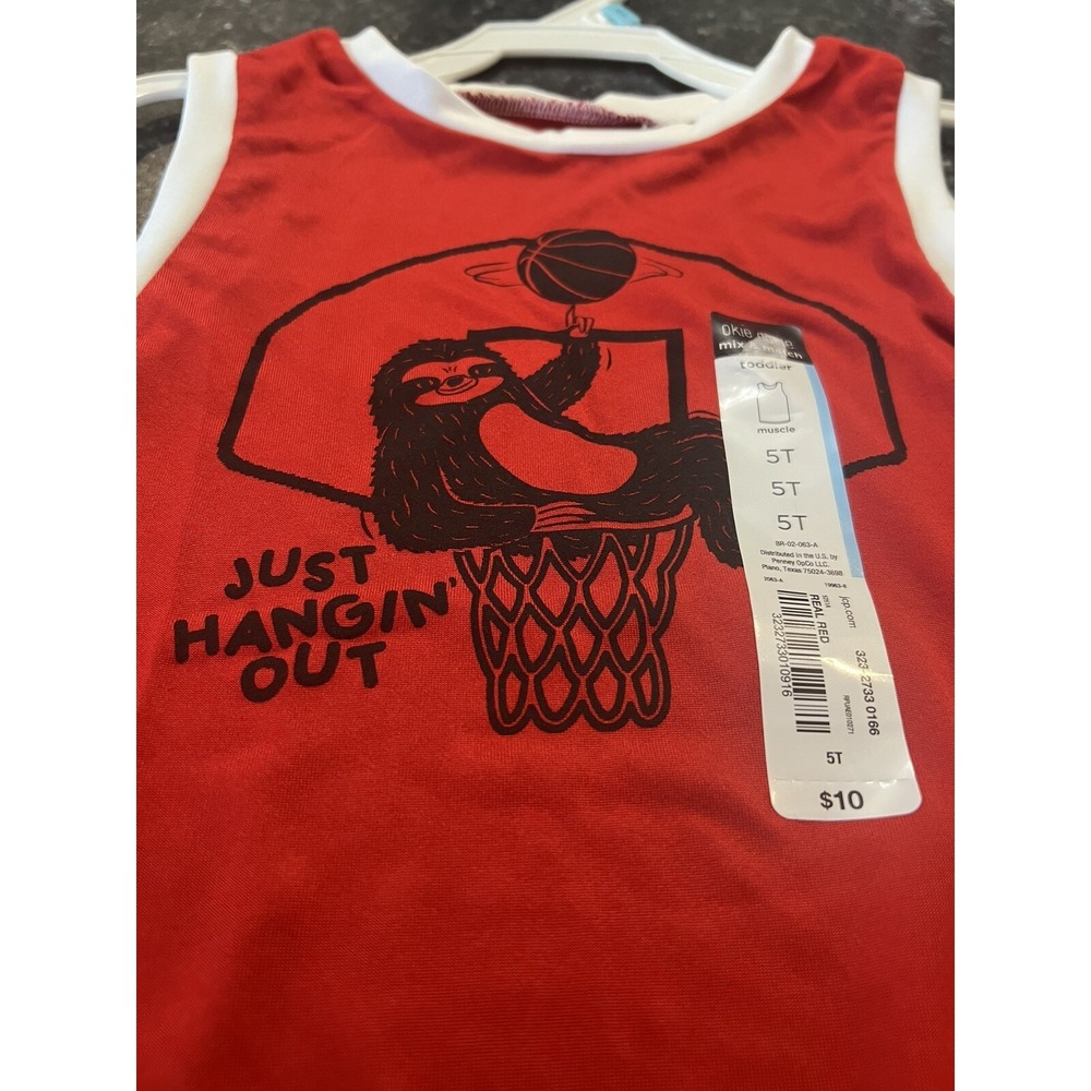 Okie Dokie Red Tank Sloth Basketball 100% Polyester Size 5 T